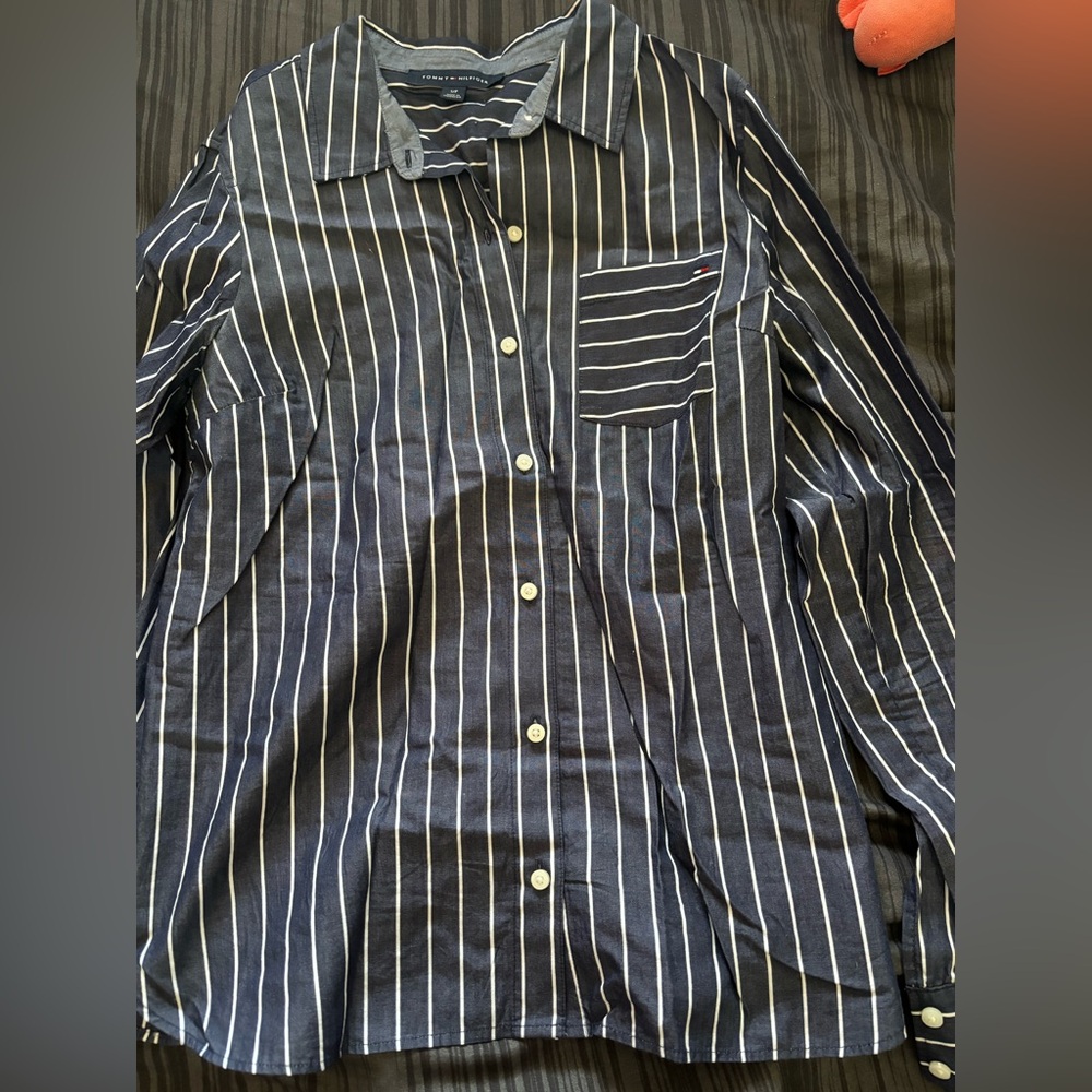 Tommy Hilfiger Womens Navy Striped Shirt